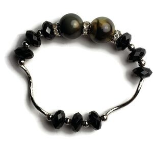 Beaded stretchy Bracelet Black and gold